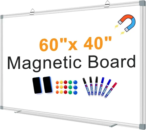 Pizarra blanca magnética grande de borrado en seco, pizarra blanca de 60 x 40 pulgadas para pared con bandeja larga para bolígrafos, pizarra blanca