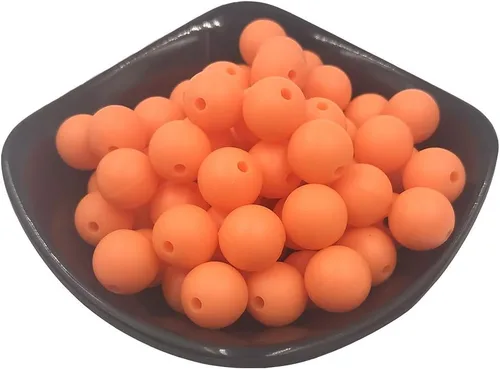 Miniatura 31 de Cuentas de perlas de silicona focales para bolígrafo, 100 cuentas redondas de silicona sueltas de 0.59 pulgadas a granel para llavero, mamá mujer