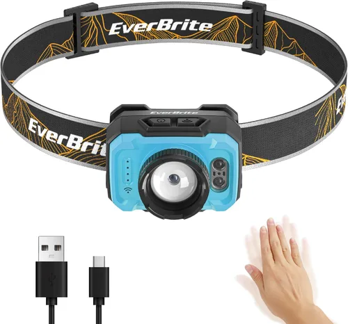 Miniatura 9 de EverBrite Linterna frontal de 600 lúmenes, faro recargable con 4 modos, lámpara de cabeza súper brillante con foco y luz de inundación, sensor