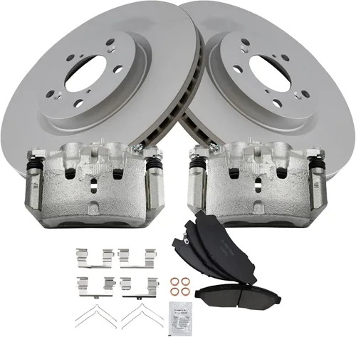 Miniatura 2 de TRQ Kit de pastillas de freno delantero y rotor, pinza de freno, kit químico, pastillas de freno, rotor de freno, cerámica premium, recubierto G