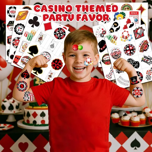 Miniatura 2 de 96 piezas de divertidos tatuajes temporales precortados de casino para niños, decoración de fiesta de cumpleaños, suministros de decoración, lindas