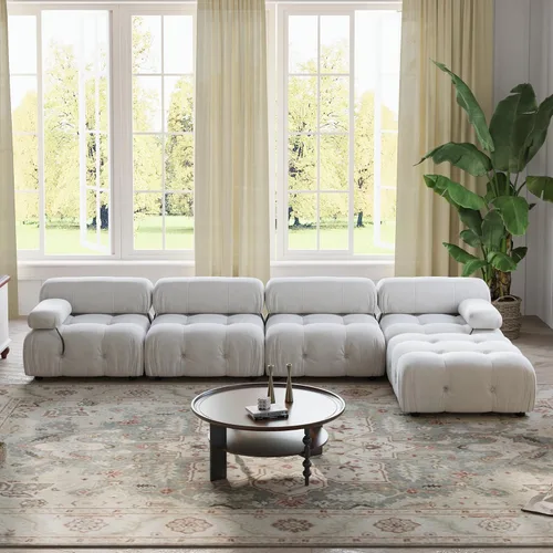 Miniatura 12 de WJShome Sofá modular modular de 103.95 pulgadas, sofá convertible de terciopelo de 3 plazas minimalista para sala de estar, sofá moderno y grande