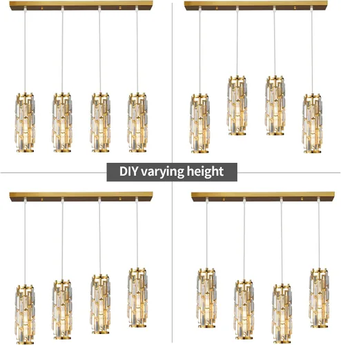 Miniatura 7 de LMQNINE Lámpara colgante de 4 luces doradas modernas, mini candelabros de cristal, lámpara colgante ajustable para cocina, isla, comedor, dormitorio