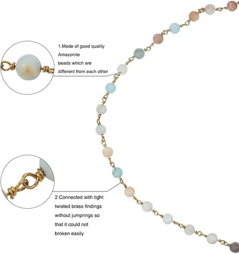 Miniatura 3 de LiQunSweet 16.4 Feet (5 Meters) Handmade Vintage Natural Gemstone Amazonite Stone 6mm Ball Beads Rosary Chains for Jewelry Making