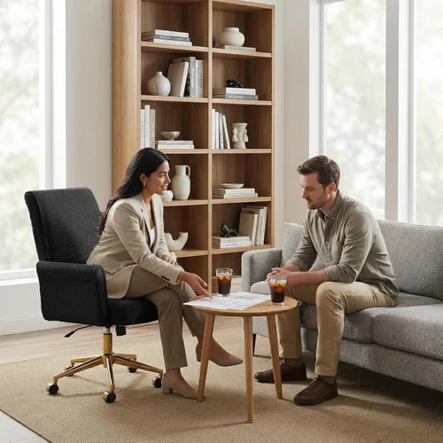 Miniatura 6 de Silla de escritorio de terciopelo con rayas para oficina en casa, silla tapizada moderna con altura ajustable y giro de 360°, con ruedas, silla