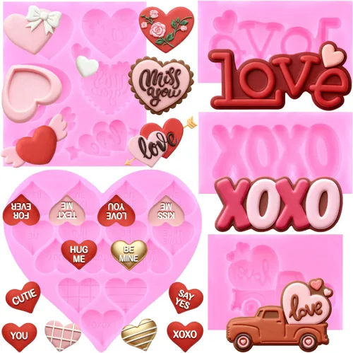 Miniatura 12 de ZiXiang Moldes de fondant para el día de San Valentín, moldes de silicona para pastel de fondant de boda, de oso, corazón, letra de amor, caramelo