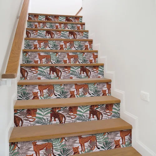 Miniatura 6 de CRE8TIVE Papel tapiz de animales de tigre y leopardo, hojas exóticas de selva tropical, papel tapiz de despegar y pegar, papel tapiz de 12 x 118