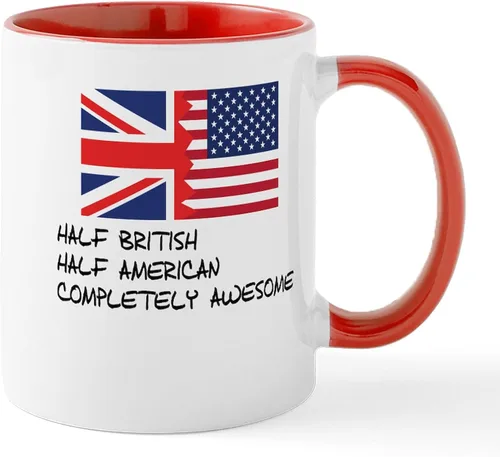 Miniatura 25 de CafePress Born American, British By Hea Taza de café de cerámica de 11 oz (11.0 fl oz)