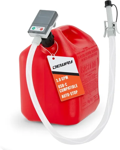 Miniatura 12 de Bomba de transferencia de combustible para bidón de gasolina DeWay con boquilla de gatillo Caudal rápido de 3.8 GPM, manguera de goma de 51