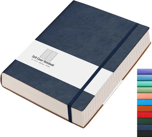 AHGXG Cuaderno rayado – 320 páginas numeradas grande B5 grueso diario universitario rayado, papel rayado grueso de 100gsm, tapa blanda de piel Azul
