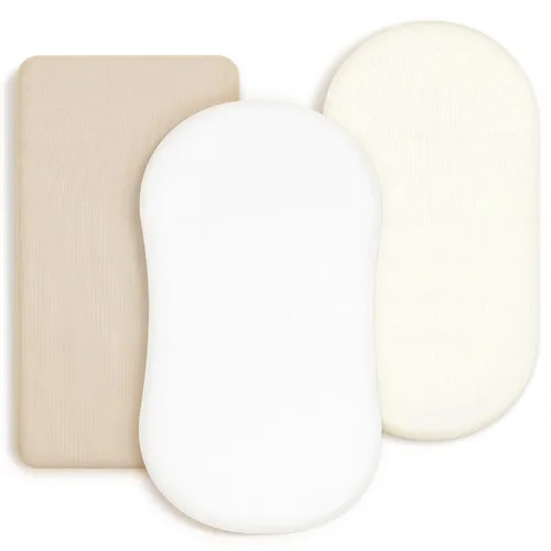 Miniatura 24 de GRSSDER - Juego de 3 sábanas elásticas ultrasuaves para moisés, ajuste universal para colchón rectangular u ovalado de cuna o moisés, diseño