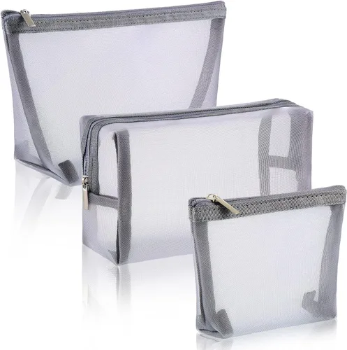 Miniatura 8 de Bolsa de cosméticos de malla de 3 piezas de Boao, bolsa de maquillaje de malla con bolsa con cremallera, artículos de aseo de viaje para organizador