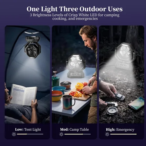 Miniatura 8 de AJVV Ventilador de camping con luz, control remoto y oscilación, ventilador colgante de tienda de campaña a batería, recargable portátil