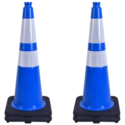 Miniatura 46 de OrangeStar Conos de Tráfico de 36" Paquete de 6 Conos de Seguridad Azules con Collares Reflectantes, Base de Servicio Pesado para Construcción