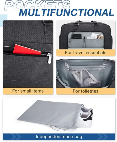 Miniatura 5 de BAGSMART Bolsa de lona grande para el fin de semana con bolsa de zapatos, puede contener laptop de 15.6 pulgadas, bolsa de mano para viajes