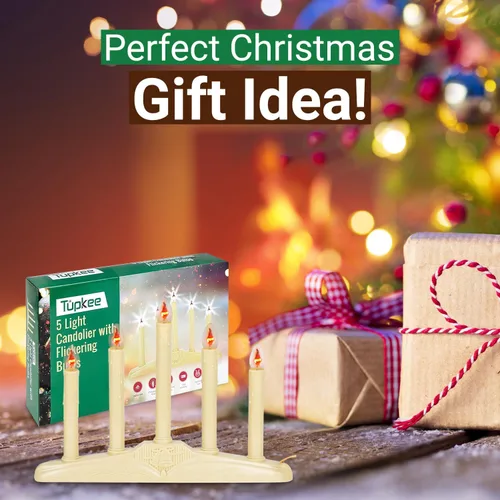 Miniatura 7 de Candelabro de Velas de Navidad para Ventana – con Bombillas Parpadeantes – 5 Luces para Interiores - Velas Eléctricas sin Llama para Ventana