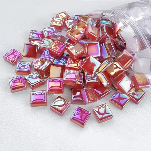 Miniatura 3 de Azulejos de mosaico de cristal cuadrados de 1.1 libras, azulejos de mosaico de vidrio iridiscentes para manualidades, piezas de mosaico, Fucsia