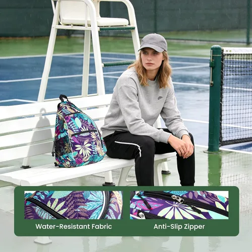 Miniatura 4 de Sucipi Pickleball Bag - Men's & Women's Pickleball Backpack, Adjustable Sling Bag w/Fence Hook/Large Capacity/Safety Pocket Púrpura (Purple Leaf)