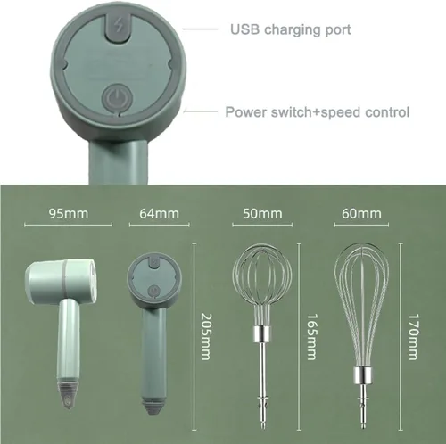 Miniatura 7 de Batidora de Mano, Mezclador de Mano Eléctrico Portátil Inalámbrico, 3 velocidades Recargable por USB con Batidoras Gemelas y Separador de Huevos