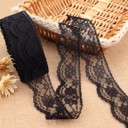 Miniatura 4 de Ribete de Encaje Negro Cinta de Encaje de Costura para Manualidades Decoración Nupcial de Boda, Ramo y Embalaje de Regalo (1.5 Pulgadas, 22 Yardas)