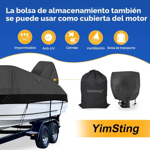 Miniatura 5 de Funda impermeable para barco de 1200D - Se adapta a botes de 17' a 19' pies de lubina, casco V, tres cascos, pesca y esquí, Runabout Bowrider - Lona