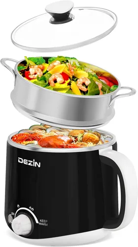 Miniatura 10 de Dezin Olla eléctrica para fideos rápidos, olla eléctrica de acero inoxidable de 1.6 litros, perfecta para ramen, huevo, pasta, albóndigas, sopa
