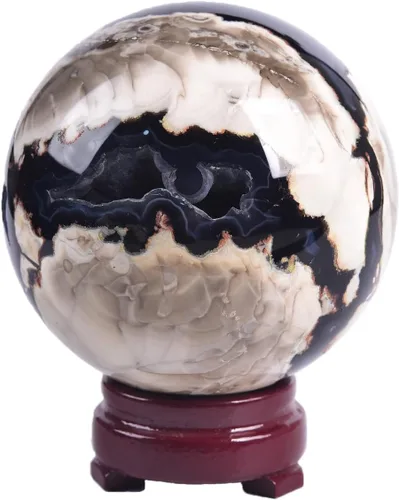 Miniatura 38 de JIC Gem Esfera grande de cristal Chevron de amatista con cristales curativos de curación con soporte de madera para meditación y decoración