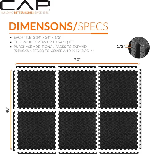 Miniatura 4 de CAP Puzzle Exercise Mats 1/2” Thick EVA Interlocking Foam Tiles for Home Gym Flooring Multiple Options