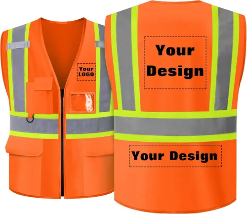 Miniatura 13 de Chaleco de seguridad personalizable con logotipo con 5 bolsillos y cremallera reflectante de alta visibilidad clase 2 ropa de trabajo al aire libre