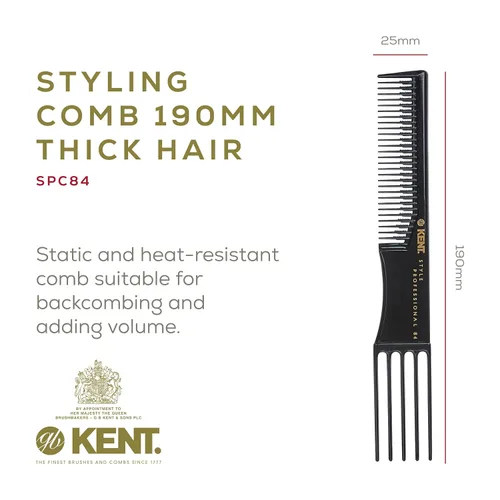 Miniatura 2 de Kent SPC84 Peine de Púas para Cabello Rizado y Grueso – Horquilla Profesional Antiestática Resistente al Calor para Volumen y Elevación – Peine