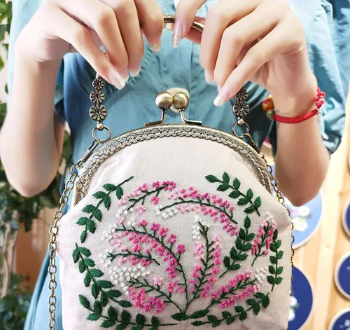 Miniatura 3 de Kits de monedero bordado para principiantes y adultos, hecho a mano, cartera bordada con todos los suministros, Ritmo de melocotón, Cadena