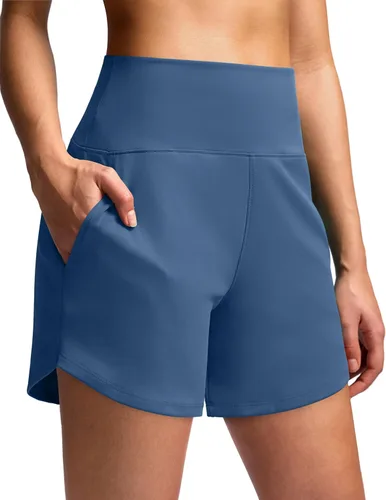Miniatura 15 de Soothfeel Pantalones cortos deportivos de cintura alta para mujer, 3.5 pulgadas, control de abdomen, cómodos, para entrenamiento, gimnasio