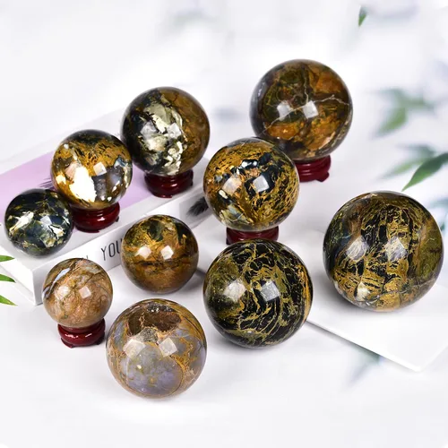Miniatura 7 de JIC Gem Esfera de cristal de cuarzo Pietersite, bola de cristal decorativa azules y marrones dorados para meditación, decoraciones de mesa
