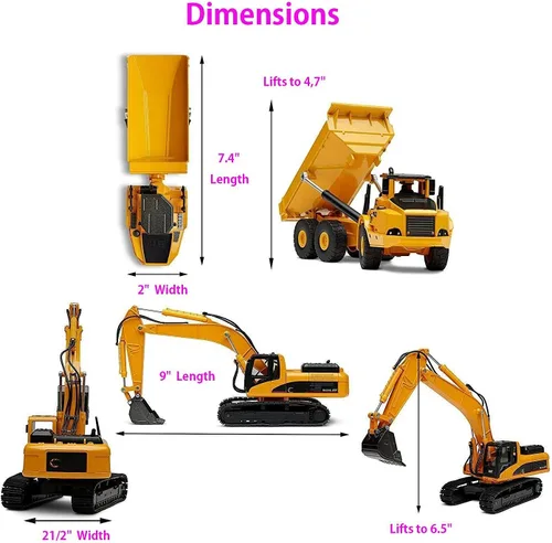 Miniatura 6 de Ailejia Modelos de aleación de juguete de camión articulado con volquete y excavadora a escala 1/50, vehículo de construcción, modelo de ingeniería