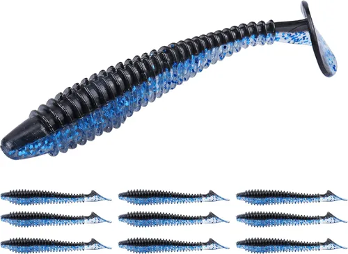 Miniatura 42 de RUNCL Swimbaits - Paleta de 10/20/30/40 unidades, cola de paleta de 5/4/3/2 pulgadas, señuelo suave para lubina de trucha, cebo de plástico duradero