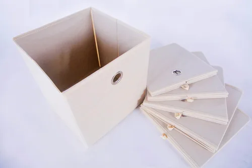 Miniatura 2 de Amelitory Organizadores de Almacenamiento en Cubos Plegables de Tela con Cajón, Juego de 6, Beige