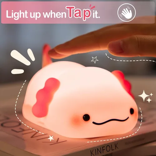 Miniatura 4 de Luz Nocturna de Ajolote para Niños, Lámpara Squishy Linda Recargable - Luz Nocturna de Ajolote de Silicona Adorable para Regalo de Navidad