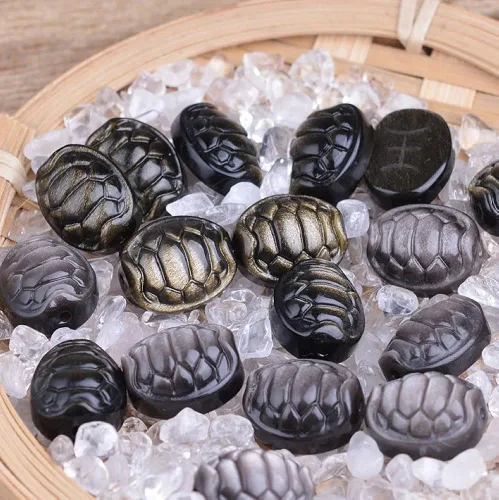 Miniatura 7 de 3 cuentas con colgante de concha de obsidiana de plata dorada de cristal natural tallado, curación