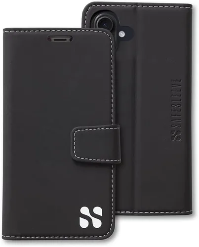 Miniatura 28 de SafeSleeve Funda de piel tipo cartera desmontable para iPhone 14 con bloqueador EMF para teléfono celular con 3 tarjeteros y soporte ajustable
