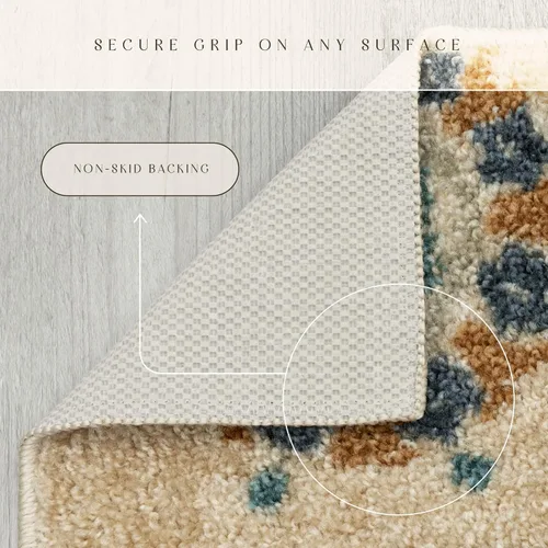 Miniatura 6 de Maples Rugs Reggie Floral Runner - Alfombra para pasillo, fabricada en Estados Unidos, lavable, antideslizante, alfombra interior para cocina, Beige