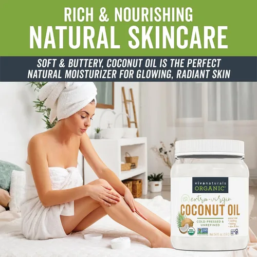 Miniatura 5 de Viva Naturals Aceite de coco orgánico, 54 onzas líquidas, sin refinar, aceite de coco virgen extra prensado en frío, orgánico USDA y sin OMG, aceite