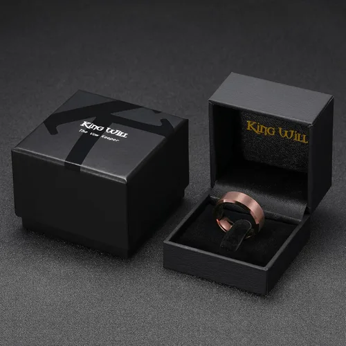 Miniatura 88 de King Will Anillo de boda de tungsteno para hombre, disponible en 15/64 a 25/64 de pulgada (6 a 10 mm), negro/plata, acabado mate, borde pulido