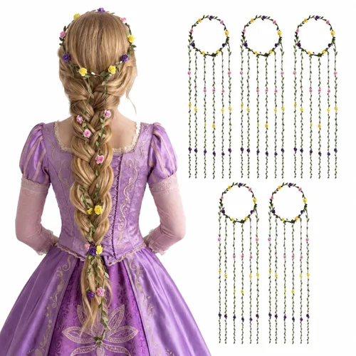 EBOOT 5 Pieces Princess Themed Flower Crown Wreath Headband Garland Multicolor Headbands Floral Headpiece for Wedding Festival Vacation Fairy Party