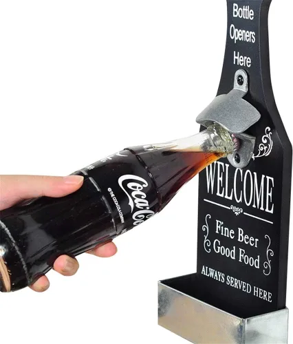 Abrebotellas de pared con forma de cerveza de estilo vintage, abrebotellas montado en la pared, atrapador para hombre, cueva, cocina, bar, pub, 1
