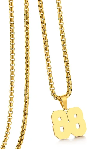 Miniatura 155 de Collar de Número Dorado para Hombre, Cadena de Acero Inoxidable con Colgante de Número para Atletas, Joyería Deportiva Personalizada para Niños