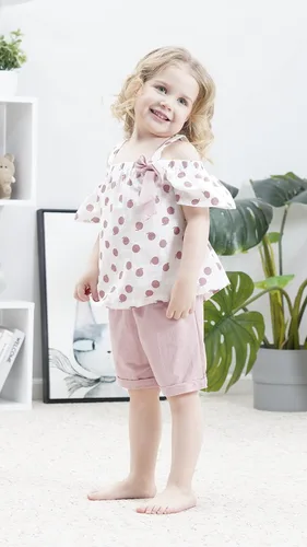 Miniatura 4 de Hipea Ropa de verano para bebés y niñas pequeñas, camisola con volantes, lunares y pantalones cortos casuales, ropa para recién nacida
