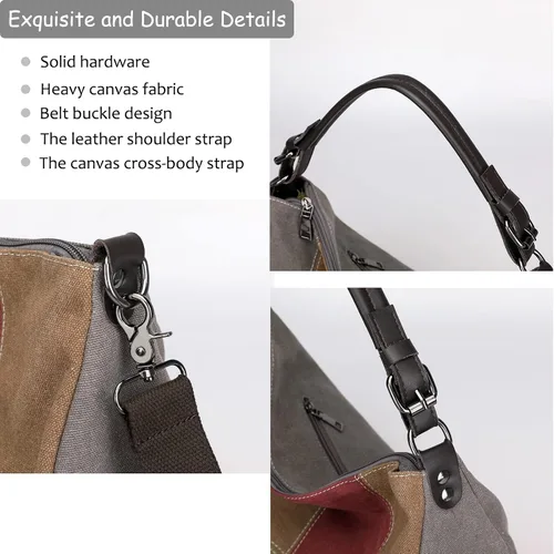 Miniatura 3 de Canvas Crescent Bag Medium Hobo Crossbody Bags for Women Color Block Purse