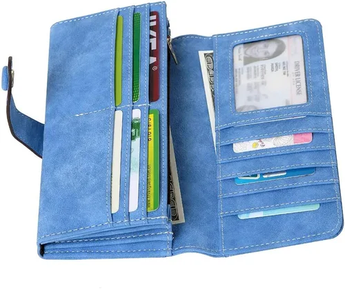 Miniatura 3 de Cartera organizadora larga plegable de cuero vegano con 17 ranuras para tarjetas para mujer