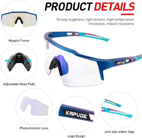 Miniatura 4 de KAPVOE Gafas de ciclismo fotocromáticas MTB Gafas de sol transparentes para bicicleta de montaña, gafas de transición, deportes de béisbol y correr
