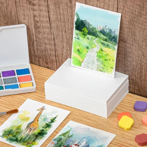 Miniatura 5 de 80 hojas de papel de acuarela a granel, 110 lb/230 GSM, papel de color agua blanca de prensa en frío para niños y artistas, tarjetas coleccionables